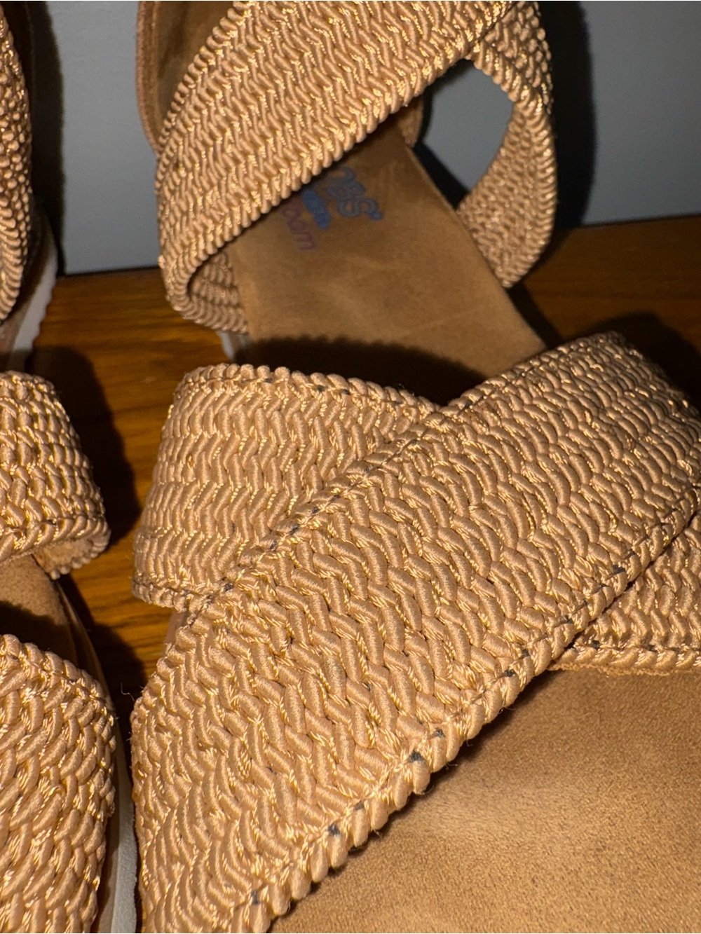 BOBS from Sketchers Woven Strappy Platform Espadrille Sandals Tan Taupe Size 8.5 - Picture 13 of 16